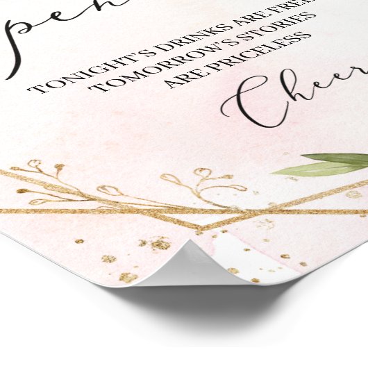 Boho burgundy Blütengold Hochzeitszeichen offen Ba Poster (Ecke)