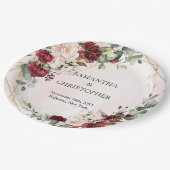 Boho burgundy Blütengoldene geometrische Hochzeit Pappteller (Schrägansicht)