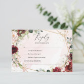 Boho burgundy Blütengoldene geometrische Hochzeit RSVP Karte (Stehend Vorderseite)