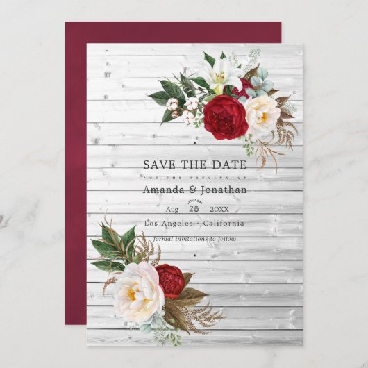 Boho Burgundy - Bohemische Hochzeit in Marsala Flo Save The Date (Vorne/Hinten)