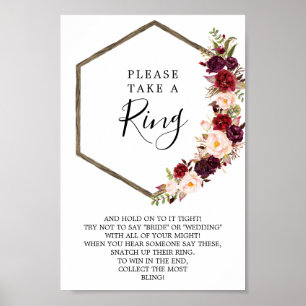 Boho Burgundy Brautparty Ring Game Poster