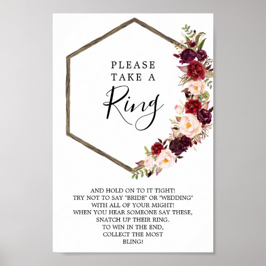 Boho Burgundy Brautparty Ring Game Poster (Vorne)