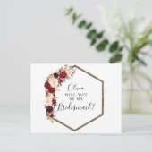 Boho Burgundy Bridesmaid Vorschlagskarte Postkarte (Stehend Vorderseite)