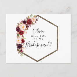 Boho Burgundy Bridesmaid Vorschlagskarte Postkarte