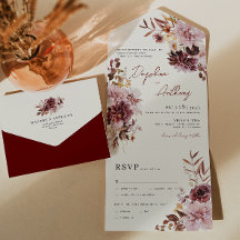 Boho Burgundy Dahlia All in One Wedding Einladung