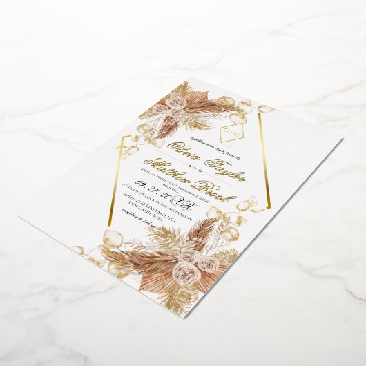 Boho Burgundy Diamond Gold White Wedding Foil Folieneinladung (Gedreht)