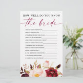 Boho Burgundy Double Side Brautparty Games (Stehend Vorderseite)