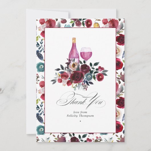 Boho Burgundy & Dusty Blue Themenwelt Bachelorette Dankeskarte (Vorderseite)