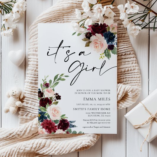 Boho Burgundy Es ist eine Mädchendusche und Einlad Einladung