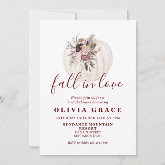 Boho Burgundy Fall Blumenkürbis Brautparty Einladung (Vorderseite)