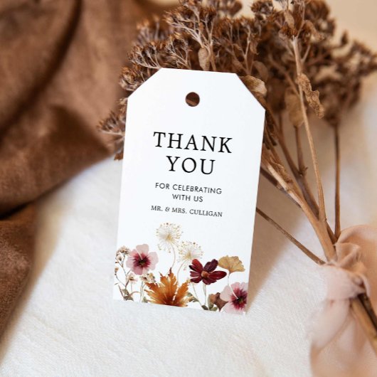 Boho Burgundy Fall Floral Wedding-Tag Geschenkanhänger