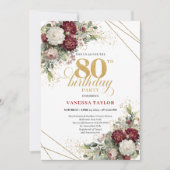 Boho Burgundy Floral 80th Birthday Invitation Einladung (Vorderseite)