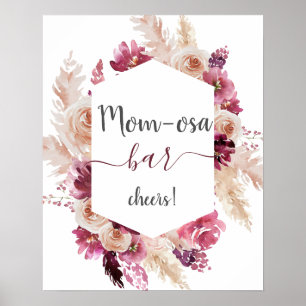 Boho Burgundy Floral Baby Shower Girl Mama ossign Poster