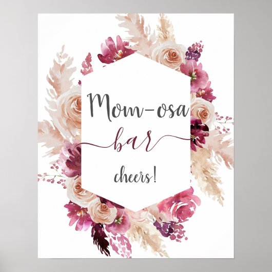 Boho Burgundy Floral Baby Shower Girl Mama ossign Poster (Vorne)