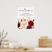 Boho Burgundy Floral Brautparty Begrüßungszeichen Poster (Küche)