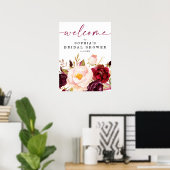 Boho Burgundy Floral Brautparty Begrüßungszeichen Poster (Heimbüro)