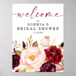 Boho Burgundy Floral Brautparty Begrüßungszeichen Poster<br><div class="desc">Dieses elegante böhmische Design besticht durch einen wunderschönen Aquarelle-Bouquet mit Blume in Weiß und Bordeaux und üppiger Vegetation. Klicken Sie auf die Schaltfläche Personalisieren und "Klicken Sie, um weitere Anpassungen vorzunehmen", um die Farbe der Schriftsetzung zu bearbeiten. Sehen Sie sich die gesamte Kollektion an, um mehr passende Artikel zu finden!...</div>