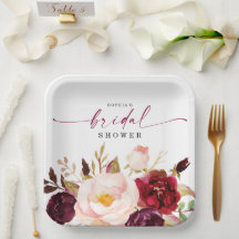 Boho Burgundy Floral Brautparty Paper Tellers