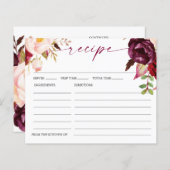 Boho Burgundy Floral Brautparty Rezept Card (Vorne/Hinten)