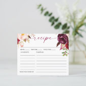 Boho Burgundy Floral Brautparty Rezept Card (Stehend Vorderseite)