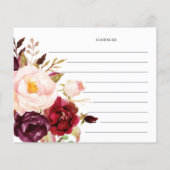Boho Burgundy Floral Brautparty Rezept Card (Rückseite)