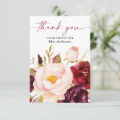 Boho Burgundy Floral Brautparty Vielen Dank Dankeskarte (Stehend Vorderseite)