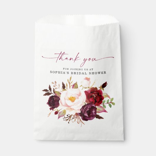 Boho Burgundy Floral Brautparty Vielen Dank Lecker Geschenktütchen (Vorderseite)