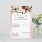 Boho Burgundy Floral, der das beste Spiel der Brau (Stehend Vorderseite)