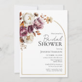 Boho Burgundy Floral Fall Brautparty Einladung (Vorderseite)