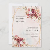 Boho Burgundy Floral Geometric Wedding  Einladung (Vorderseite)