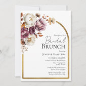Boho Burgundy Floral Gold Arc Fall Bridal Brunch Einladung (Vorderseite)