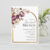 Boho Burgundy Floral Gold Arc Fall Bridal Brunch Einladung (Stehend Vorderseite)
