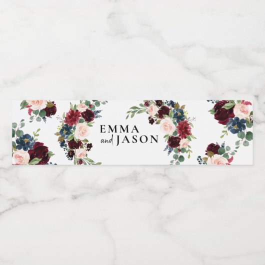 Boho Burgundy Floral Hochzeitwasser Flasche Etiket Wasserflaschenetikett (Einzelnes Label)