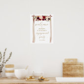 Boho Burgundy Floral Marsala Engagement Party Poster (Küche)