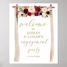 Boho Burgundy Floral Marsala Engagement Party