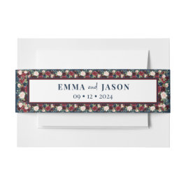Boho Burgundy Floral Navy Einladung Bauch Band