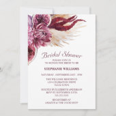 Boho Burgundy Floral Pampas Grass Brautparty Einladung (Vorderseite)