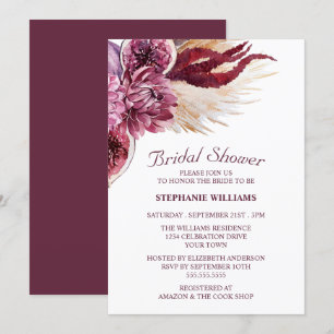 Boho Burgundy Floral Pampas Grass Brautparty Einladung