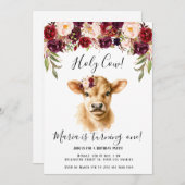 Boho Burgundy Floral Peony Highland Cow Birthday Einladung (Vorne/Hinten)