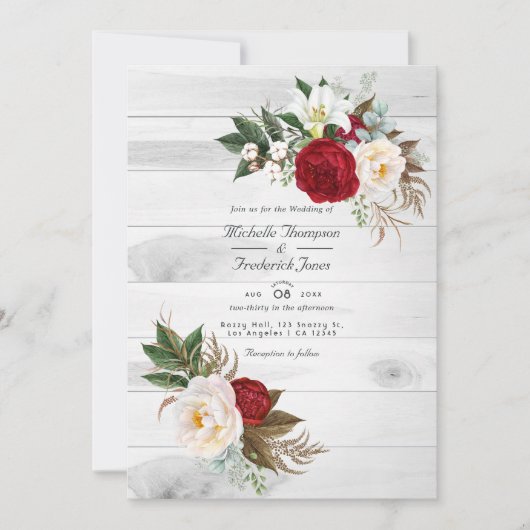 Boho Burgundy Floral QR Code UAWG Bohemisch Weddin Einladung (Vorderseite)