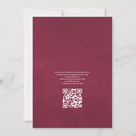 Boho Burgundy Floral QR Code UAWG Bohemisch Weddin Einladung (Rückseite)
