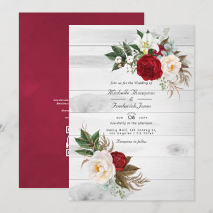 Boho Burgundy Floral QR Code UAWG Bohemisch Weddin Einladung