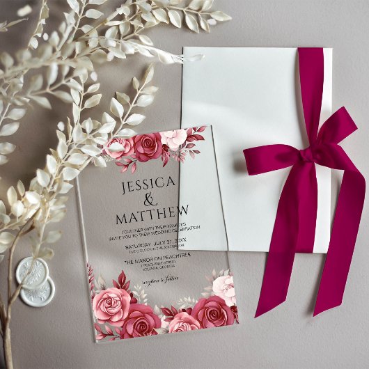 Boho Burgundy Floral Wedding Acryleinladungen