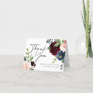 Boho Burgundy Floral Wedding Dankeschön Karte