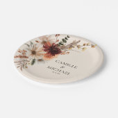 Boho Burgundy Floral Wedding Pappteller (Schrägansicht)