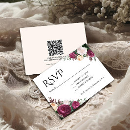Boho Burgundy Floral Wedding RSVP Karte