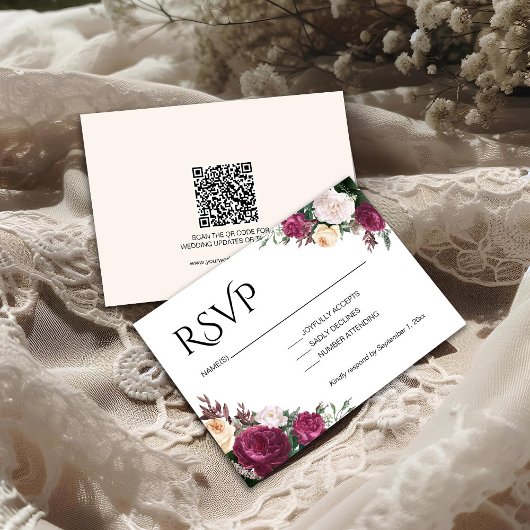 Boho Burgundy Floral Wedding RSVP Karte