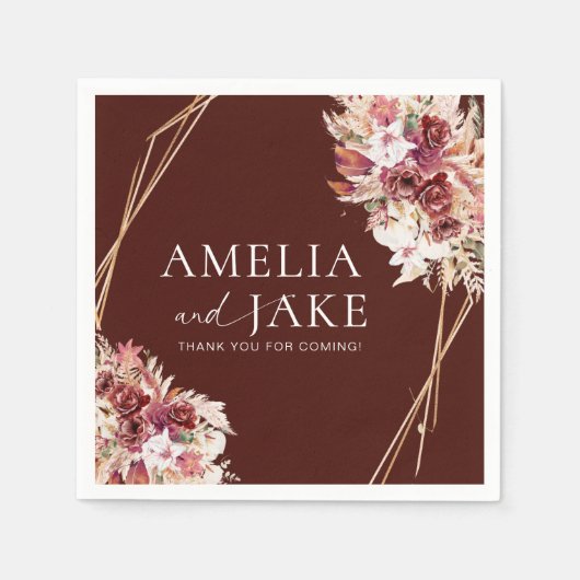 Boho Burgundy & Gold Frame Wedding Serviette (Vorderseite)