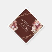 Boho Burgundy & Gold Frame Wedding Serviette (Ecke)