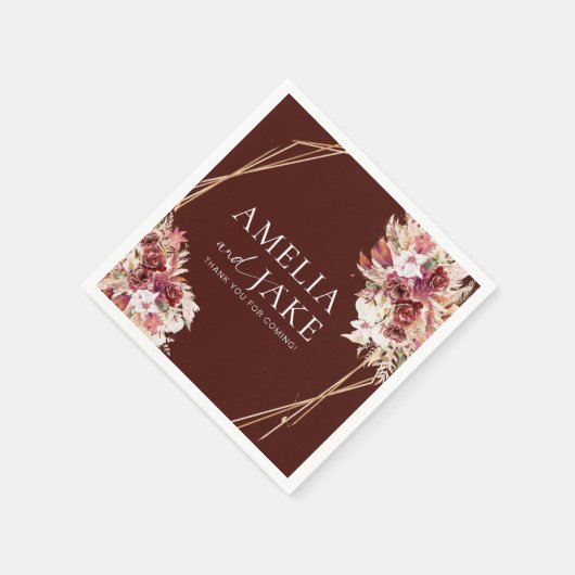 Boho Burgundy & Gold Frame Wedding  Serviette (Ecke)